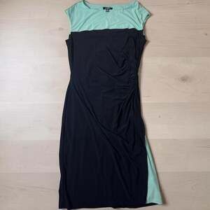 Chaps Teal/Navy Blue Colorblock Ruched Sleeveless Sheath Dress Size L